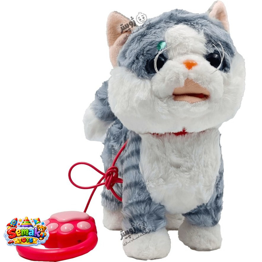 اسباب بازی گربه پولیشی رباتیک قلاده دار زبان متحرک و تقلید صدا